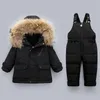 Abrigo hacia abajo 2 piezas de ropa Juego de niños Invierno Down Chaqueta Baby Girl Clotsuit Jobsuit para niños espesos de abrigo cálido Averbas