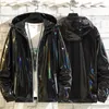 Men s jackor 7002 Black Sliver Shinny Bomber Korean Style Hip Hop Slim and Coats Streetwear Hooded Coat 220916