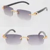 Original noir corne de buffle lunettes de soleil sans monture femmes faites à la main Moissanite diamant ensemble lunettes hommes célèbre carré 8200757 Sun Glass219S