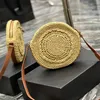 Okrągłe plażowe tkaninowe torba złota klamra logo crossbody Raffia szydełko skórzany pasek na ramię torebka torebka zamek zamka