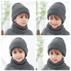 Зимняя вязаная шарф шляпа набор густые теплые черепа шляпы шапки для детской сплошной полосы на открытом воздухе снежная лыжная капота для капота девочка мальчик