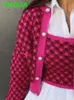 女性SニットTシャツ春春の秋の女性ファッション格子縞の編みカーディガンコートレディヴィンテージパフ長袖Oネック女性シックアウトウェア220919