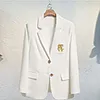 Women's Suits Blazers 2022 Letter Embroidery Suit Jacket White For Women Long Sleeve Oversized Coat Loose Blazer Office Ladies Black Tops