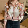 Ladies Tops Spring Slave Longa Camisetas de seda 2022 Moda Blusa Floral Mulheres Camisas de cetim Autumn Blusa Mujer Roupas