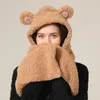 Boinas fofas chapéu de urso feminino encapuzado uma luvas de cachecol coreano de inverno em toda a partida no outono e