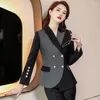 Women's Two Piece Pants Arrival Fashion Ladies Grey Patchwork Blazer Women Business Suits Pant And Jackets Sets Office Work Uniform OL