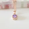 Pendant Necklaces Luxury Round Shape Purple Cubic Zircon Cute Women Jewelry Pink Rose Gold Color Necklace Pendants