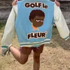 Men's Jackets luxury Men Blue golf Flower Le Fleur Tyler The Creator Pu Leather Varsity Coats Jackets / Down Coats Cotton warm Winter M2 220919