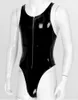 PVC Mens One-piece Catsuit Costumes Swimsuit Bodysuit Glossy U Neck Sleeveless Swimwear Wet Look Patent Leather Zipper Leotard Clubwear