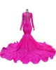 Wear Fuchsia Dresses Sexy Mermaid Keyhole Illusion Sparkly Sequined Lace Long Sleeves Sequins Formal Party Dress Plus Size Evening Gowns Black Girls