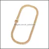 Łańcuchy mrożone w Miami Cuban Link łańcuch męski złote łańcuch Naszyjka Bransoletka moda biżuteria Hip Hop biżuterii 9mm 1151 B3 Drop dostawa 2021 Neck DHA0F