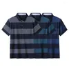 Herrpolos 8xl 7xl 6xl Summer randig skjorta m￤n bekv￤m andningsbar homme casual mens skjortor med fickor camisa maskulina