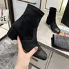 Botas de tobillo de tacón alto de moda Cremallera trasera de cuero Estiramiento Botines de punta redonda Diseñador de lujo Colorblock Casual Zapatos de mujer Calzado de fábrica