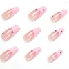 Faux ongles 24 pièces rose français ongle paillettes strass portable faux couverture complète ongles conseils presse sur bricolage manucure outils