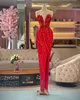 Elegant Red Mermaid Prom Dresses Sweetheart Party Dresses Beaded Side Split Floor Length Custom Made Evening Dress