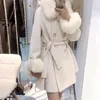 Women's Wool 2022 Real Fur Coat Winter Jacket For Women Genuine Collar Cashmere Blends Double Breasted Midi Overcoat