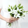 Party Decoration 5st 38cm White Lily Artificial Flowers Weddal Bridal Bouquet Fake Plant for Living Room Home Garen Real Touch 220919