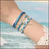 Beaded Strands 3Pcs Set Handmade Braided Rope Mtilayer Bracelet For Women Men Fashion Wave Charm Woven Wax Friendship Diy Jewelry Dr Dhka2