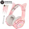 Zestawy słuchawkowe Onikuma K9 Zestaw słuchawkowy Casque urocza dziewczyna Różowe słuchawki stereo z mikrofonem z mikrofonem LED dla laptopa Gamer T220916