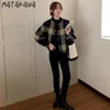 Damesjassen Matakawa vrouw jas herfst Korean o nek lange mouw plaid tweed vintage contrast kleur elegante casual jas vrouwen 220916