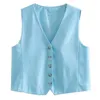 Abiti da donna Blazer da donna Appassito 2022 Moda retrò petto blu cielo senza maniche Blazer Gilet di lino Top da donnaDonna