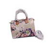 Femmes Oreiller Sac Fleur Boston Sacs À Main Fourre-Tout Sac À Main Bandoulière Sacs À Bandoulière Toile Cuir De Vachette Véritable Impression En Cuir Amovible Sangle Pochette