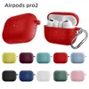 Silikonskyddsfodral hörlurshylsa fullt lock för 2022 AirPods Pro 2 fall Apple Bletooth -hörlurstillbehör med krok