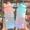 Water Bottles 2 Liter Large-Capacity Water Bottle With Straw Girls Time Marker Frosted Couple Cup Outdoor Sports Summer Cold Drinking Bottle 220919