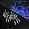 Dangle Lustre Diamant Creux Dream Catcher Boucles D'oreilles Pour Femmes Élégant Plaqué Or Plume Dangle Longue Mode Dames Jewelr Dhmhj