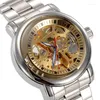 Wristwatches IK Colouring Men Watches Top Stainless Steel Automatic Mechanical Fashion Skeleton Male Clock