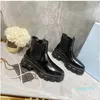 Botas de diseñador para mujer Zapatos de cuero de lujo Knight Martin Boot High Combat Low Mid Heel Marca europea Punta redonda en punta Moda