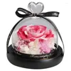 الزهور الزخرفية الأبدية في قبة زجاج القلب مع إضاءة LED إلى الأبد محفوظة روز عيد الحب هدايا الزفاف للنساء الفتيات
