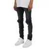 2023men's Jeans Ripped Knee Distressed Biker Fashion High Street Stretch Skinny