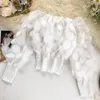 Women's Blouses Sexy Off Schouder Womens Tops en 2022 Mesh Sheer Puff Sleeve Summer 3d Flower Vintage White Women Shirt Blouse