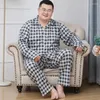 メンズスリープウェア卸売大型綿の長袖パジャマの男性春と秋のプラスサイズの太ったスーツ140kgメンズラウンジウェア