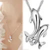 Femmes fille nouvelle mode mignon argent plaqué Double dauphin strass chaîne courte pendentif collier bijoux accessoires 250H