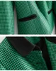2022 Autumn Green Houndstooth Two Piece Pants Sets Long Sleeve Lapel Neck Panelled Top & Wide Leg Trousers Pants Suits Set 22S157598