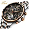 Montres-bracelets Kinyued Luxe Hommes Montre-bracelet mécanique Cadran noir Bracelet en acier inoxydable Montre automatique Montre Automatique Homme