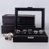 Titta på lådor Portable Leather Box Women Watches 6/10 Slots Case Organizer Jewelry Storage Manliga män Holder Display Display