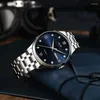 Armbanduhren Mode Blaue Uhr Für Männer KARNEVAL Japan Bewegung Automatische Mechanische Uhren Herren Saphir Kalender Reloj