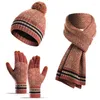 Berets Unisex Winter Women Scarf Hat Touch Screen Gloves Set Knitted Men Head Cover Beanies Sets Glove