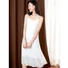 Casual Dresses #3510 Black White Sleeveless Chiffon Dress Women Sexy Thin See Through Spaghetti Strap A-Line Female Summer