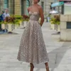 Sukienki swobodne seksowne imprezę Summer Eleganckie kobiety dla kobiet 2022 Low Cut Pure Color Paillette Design Formal Dress Evening