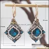 Dangle Chandelier Vintage Women Blue Crystal Drop Drop Dangle أقراط زفاف المشاركة في Rhinestone Rhombus Dite Gift for Girl C3 D Dhac2