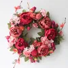 Dekorativa blommor kransar Peony Simulated Garland Rattan Ring Decoration POGRAPHY PROPS Wedding Wreath Flower Home Door Decoration 220919