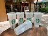 Starbucks 24oz/710ml Plastikbecher, wiederverwendbar, transparent, zum Trinken, flacher Boden, säulenförmiger Deckel, Strohhalmbecher, Bardian