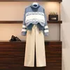 Women's Two Piece Pants Autumn Winter Fashion Sweater Turtleneck Suit Woolen Wide-leg Casual Ensemble Femme Survetement Set