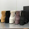 Kvinnors mode Autumn Winter Ankle Boots Stretchy Zipper Shoes Mid Block Heel äkta läder rund tå