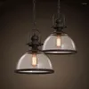 Lâmpadas pendentes das luzes de ferro vintage Decoração industrial da sala de jantar cozinha de cozinha suspensa luminária de vidro transparente de vidro luminária