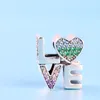 Rainbow Pave Love Charm Real Sterling Silver DIY sieraden Accessoires voor Pandora Bangle armband Making Beads Letter Charms with Original Box Set
